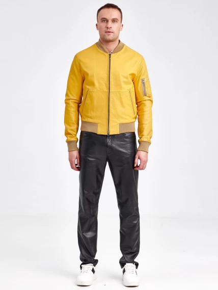 Кожаная куртка бомбер мужская 1119, желтая, размер48, артикул 29520-5