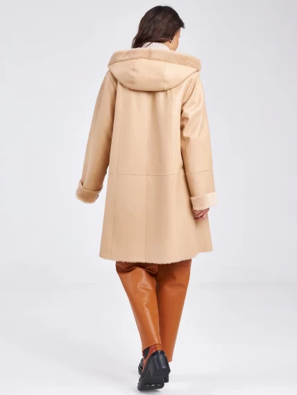 Женское классическое пальто с капюшоном из натуральной овчины премиум класса 2004, бежевое, размер 52, артикул 63810-6