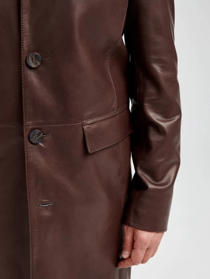 Удлиненный кожаный мужской пиджак премиум класса 539, коричневый, размер 48, артикул 29542-2