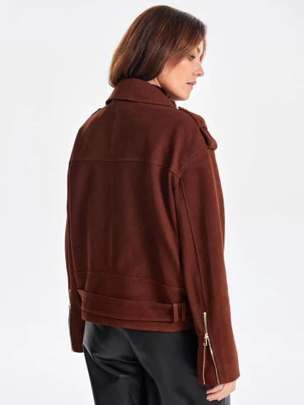 Короткая кожаная куртка косуха с поясом для женщин премиум класса 3052, виски, размер 44, артикул 23450-6