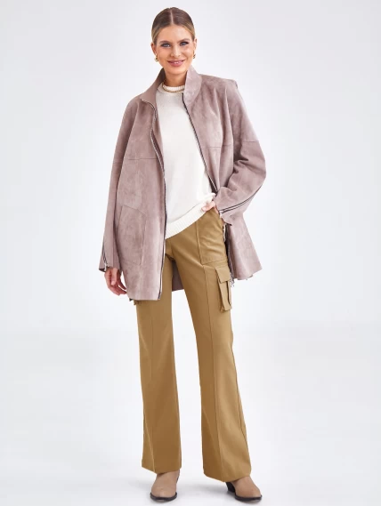 Женская замшевая куртка оверсайз премиум класса 3037 , светло-коричневая, размер 50, артикул 23161-5