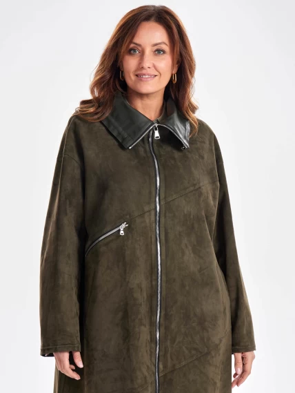 Трендовое женское замшевое пальто оверсайз премиум класса 3061з, хаки, размер 50, артикул 63440-6