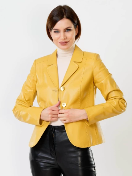 Кожаный женский пиджак 316рс, желтый, размер 44, артикул 91051-0