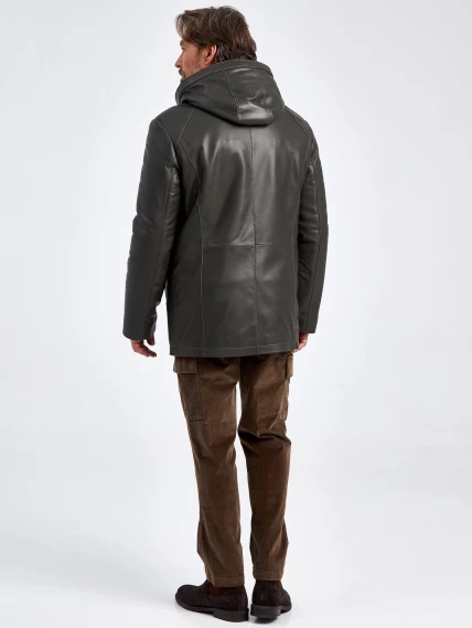 Кожаная утепленная мужская куртка с капюшоном премиум класса 552ш, хаки, размер 48, артикул 29590-2