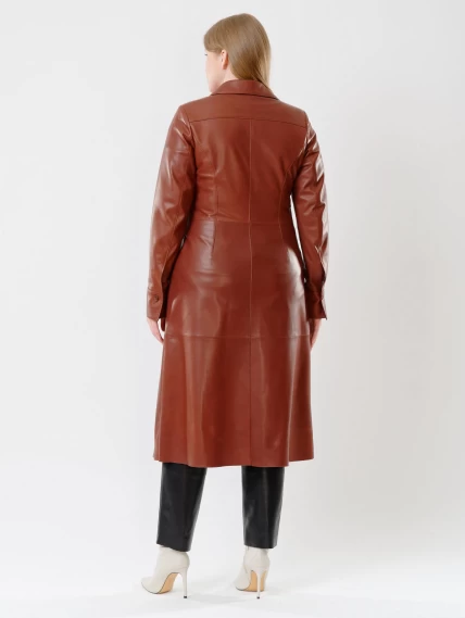 Женское кожаное платье рубашка из натуральной кожи 02, коричневое, размер 54, артикул 91460-4
