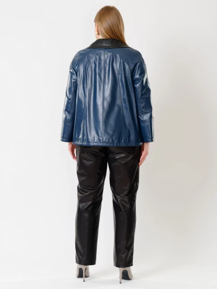 Кожаная женская куртка оверсайз 385, синяя, размер 50, артикул 91341-4