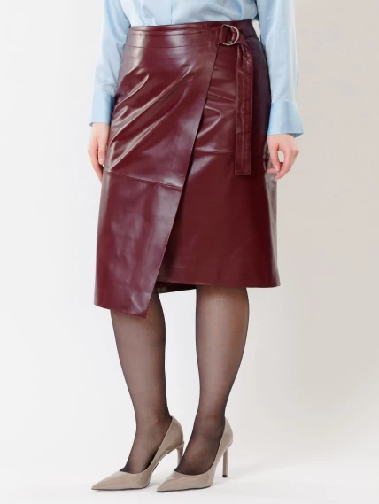 Кожаная юбка миди из натуральной кожи 07, бордовая, размер 42, артикул 85422-3