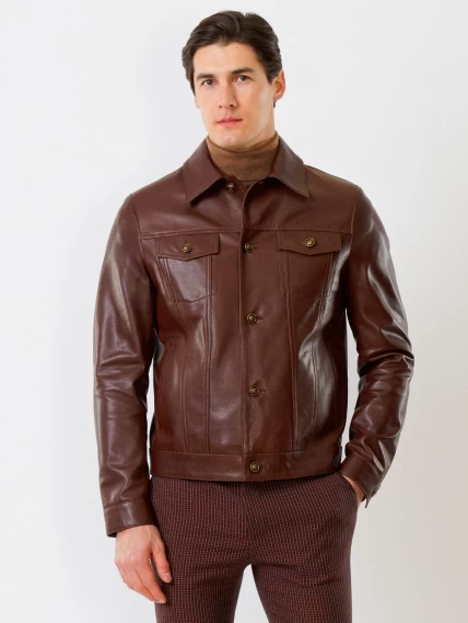 Короткая мужская кожаная куртка в джинсовом стиле 550, коричневая, размер 52, артикул 28740-1
