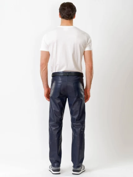 Мужские брюки из натуральной кожи премиум класса 01, синие, размер 48, артикул 120010-1
