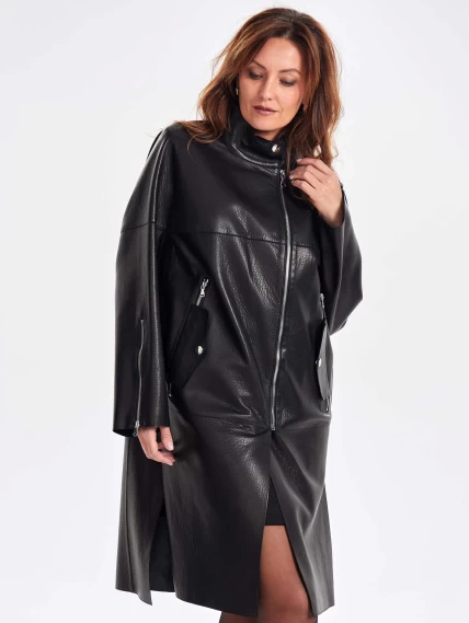 Модное женское кожаное пальто на молнии премиум класса 3041, черное, размер 46, артикул 63400-5