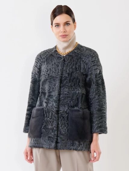 Куртка из каракуля женская с мехом норки 17309(сн), серая, размер 44, артикул 22470-5