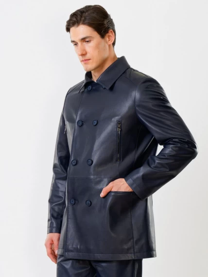 Кожаный комплект мужской: Куртка 538 + Брюки 01, синий, размер 48, артикул 140140-4