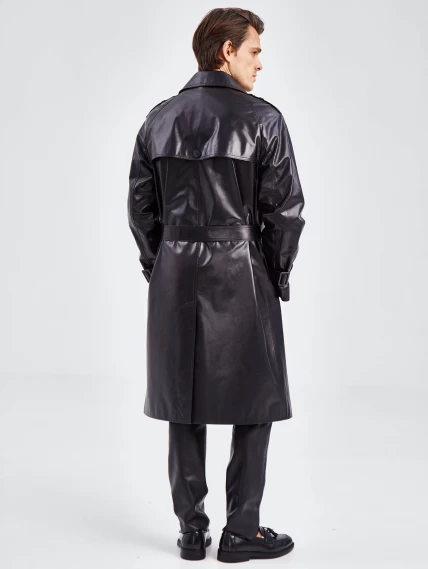 Двубортное мужское кожаное пальто премиум класса 553, черное, размер 56, артикул 71340-4