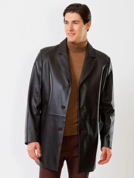 Кожаный пиджак удлиненный премиум класса для мужчин 541, коричневый, размер 48, артикул 29530-5