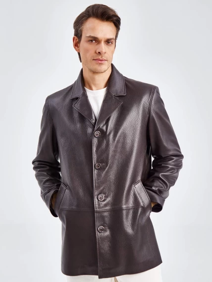 Кожаный пиджак мужской 21/1, коричневый, размер 48, артикул 27300-4