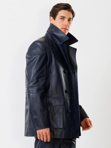 Кожаный комплект мужской: Куртка 549 + Брюки 01, синий, размер 48, артикул 140180-3