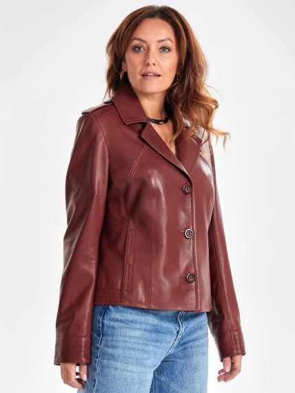 Короткий кожаный женский пиджак премиум класса 304н, виски, размер 50, артикул 23380-3