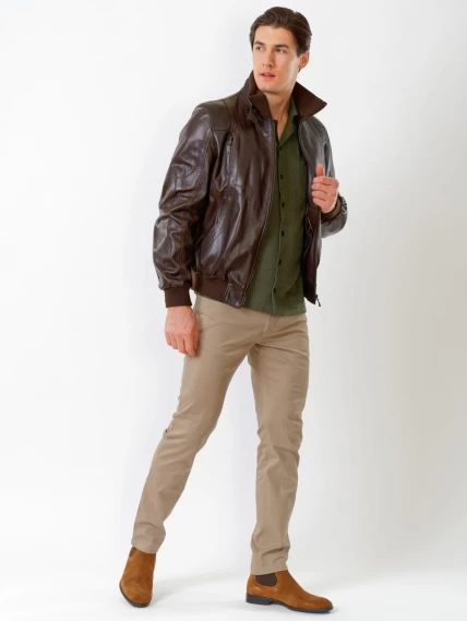Кожаная куртка бомбер мужская премиум класса 521, коричневая, размер 50, артикул 27891-1