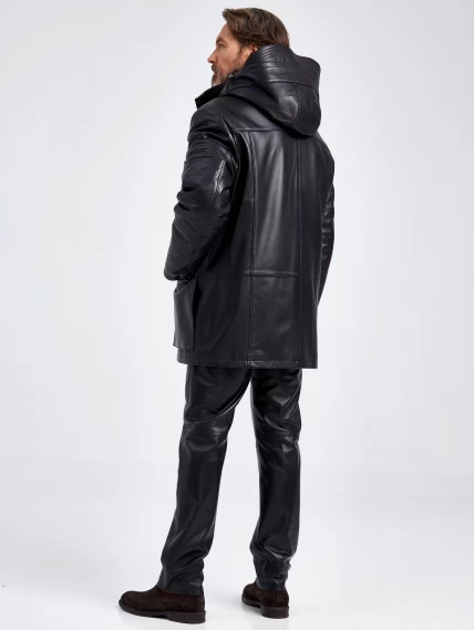 Зимняя мужская кожаная куртка на подкладке из овчины премиум класса 513мех, черная, размер 54, артикул 41740-2