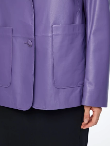 Кожаный женский пиджак премиум класса 3016, сиреневый, размер 52, артикул 91680-3