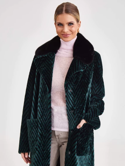 Двустороннее женское пальто с воротником из меха норки премиум класса 2003, зеленое, размер 46, артикул 25480-4