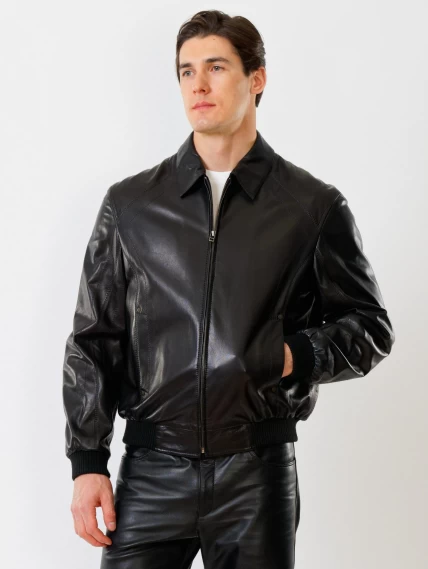 Мужская кожаная куртка бомбер на резинке Мауро, черная, размер 44, артикул 28790-5
