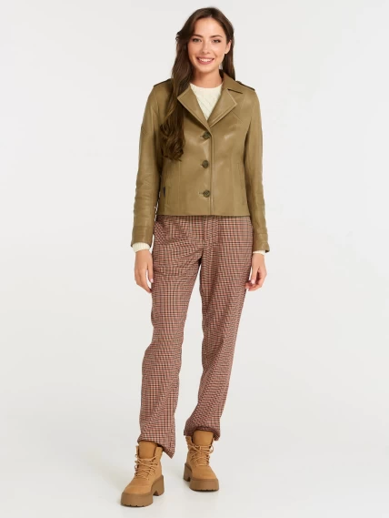 Короткая женская кожаная куртка пиджак 304, серо-коричневая, размер 44, артикул 90560-3