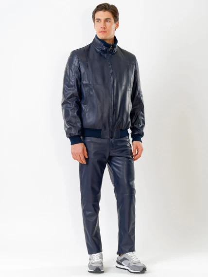 Кожаная куртка бомбер мужская премиум класса 521, синяя, размер 48, артикул 28641-3