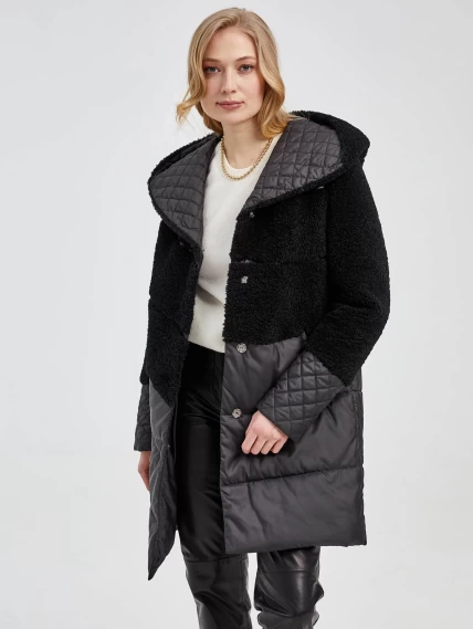 Демисезонный комплект женский: Пальто комбинированное 807 + Брюки 02, черный, размер 42, артикул 111228-3