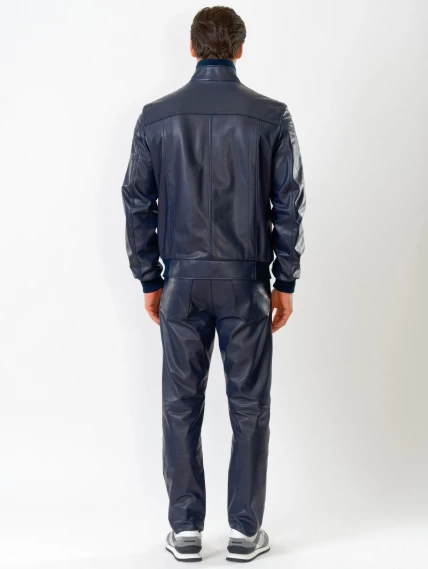 Кожаная куртка бомбер мужская премиум класса 521, синяя, размер 48, артикул 28641-4