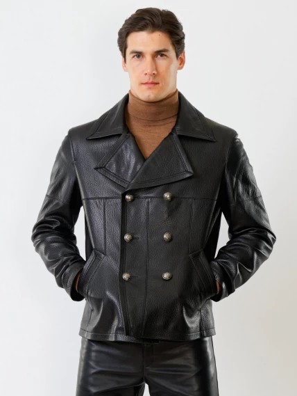 Кожаный комплект мужской: Куртка Клуб + Брюки 01, черный, размер 48, артикул 140210-5