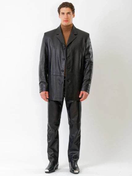 Кожаный костюм мужской: Пиджак 21/1 + Брюки 01, черный, размер 48, артикул 140020-6