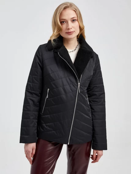 Текстильная утепленная женская куртка косуха 21130, черная, размер 42, артикул 25000-1