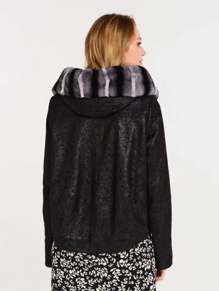 Короткая замшевая утепленная женская куртка с мехом "рекса" 308ш, черная, размер 46, артикул 23620-4