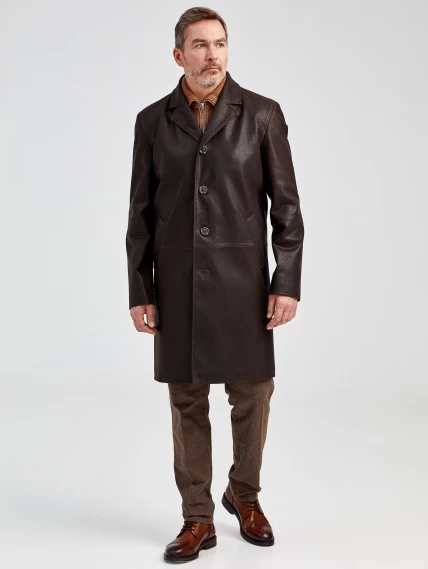 Мужской удлиненный кожаный пиджак премиум класса 22/1, коричневый DS, размер 50, артикул 29560-3