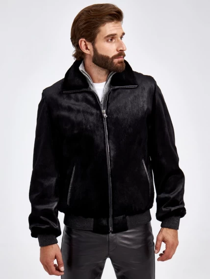Меховая куртка бомбер из канадской нерпы мужская VE-7910, черная, размер 48, артикул 29470-6