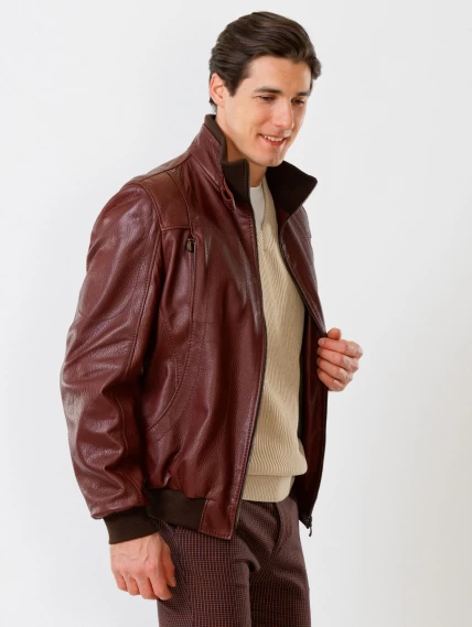Кожаная куртка бомбер мужская премиум класса 521, коньячная, размер 48, артикул 28631-4