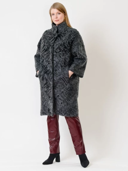 Зимний комплект женский: Шуба из каракуля 17106д + Брюки 02, серый/бордовый, размер 52, артикул 111371-0