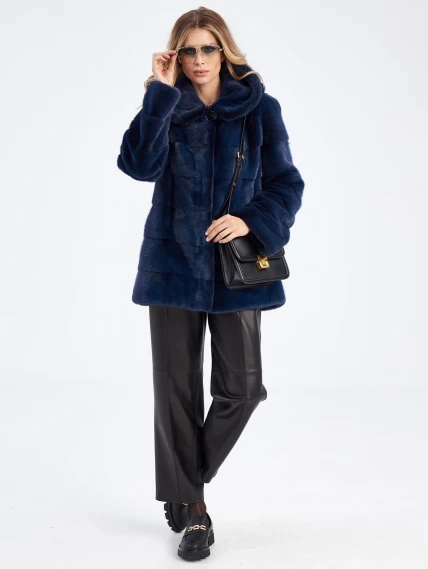 Короткая куртка автоледи из меха норки для женщин 2а-к(к), сине-черная, размер 44, артикул 33900-4