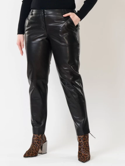 Кожаные зауженные женские брюки из натуральной кожи 03, черные, размер 50, артикул 85501-5