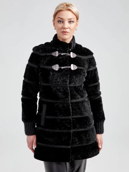 Демисезонный комплект женский: Куртка из астрагана 20мех + Брюки 03, черный, размер 42, артикул 111322-5
