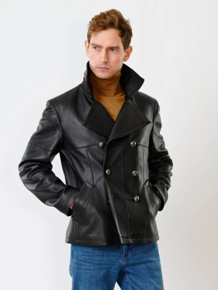 Двубортная мужская кожаная куртка Клуб, черная, размер 48, артикул 28400-5