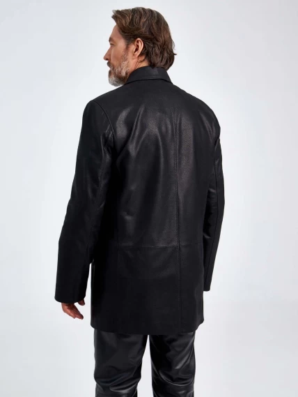 Мужская кожаная куртка на пуговицах 21/1, черная DS, размер 48, артикул 29600-5