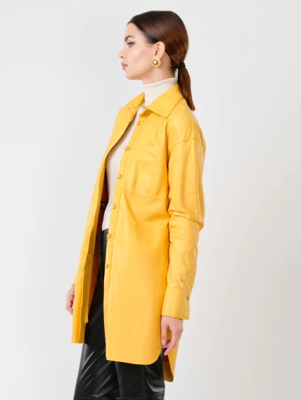 Женская кожаная рубашка с поясом из натуральной кожи 01_1, желтая, размер 44, артикул 90761-5
