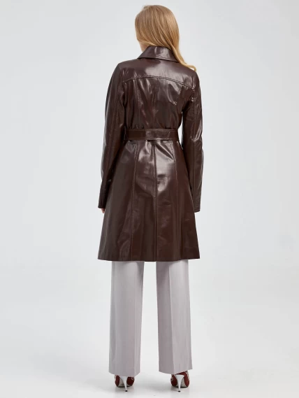 Двубортный кожаный женский френч с поясом 321, коричневый, размер 40, артикул 91660-5