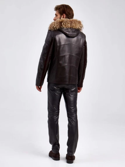 Кожаная зимняя мужская куртка с капюшоном на подкладке из овчины 4273, черная, размер 50, артикул 29460-2