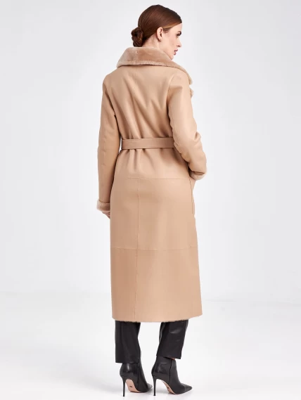 Классическое женское пальто из натуральной овчины премиум класса 2006, бежевое, размер 44, артикул 63700-2