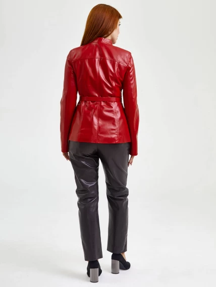Женская кожаная куртка косуха поясом 320(нв), красная, размер 44, артикул 90620-6