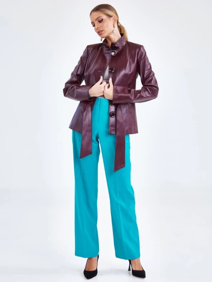 Кожаная женская куртка с поясом 334, бордовая, размер 44, артикул 90630-1