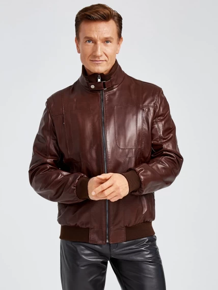 Кожаная куртка бомбер мужская премиум класса 521, коньячная, размер 48, артикул 28630-0